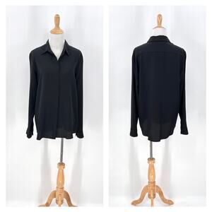 ENZA COSTA Silk Button Up Shirt Womens Medium Black Long Sleeve Quiet Luxury NEW
